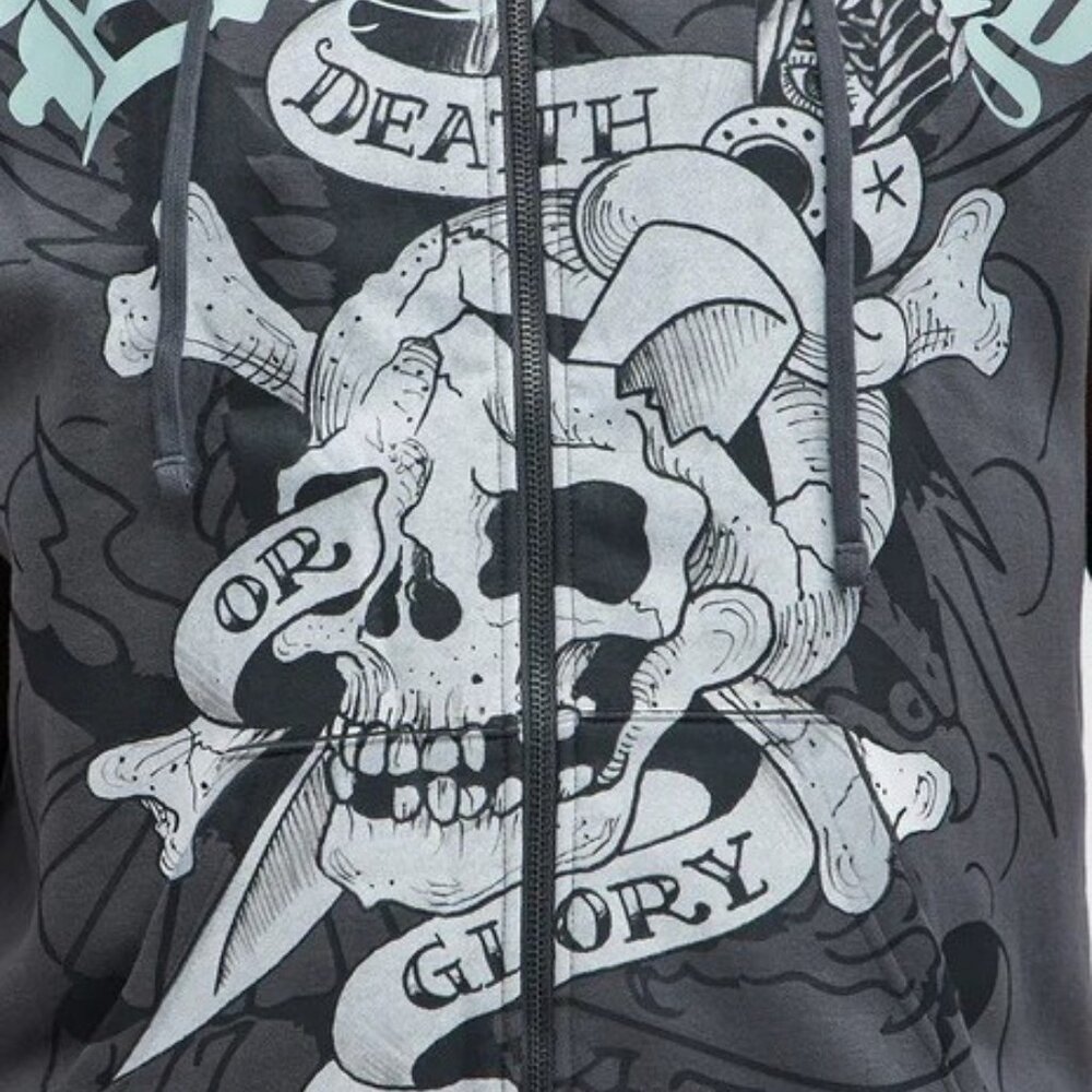 Ed Hardy Skull Glory Sleeveless Zip Up Hoodie - Charcoal, Men's Sz. M, NWT!